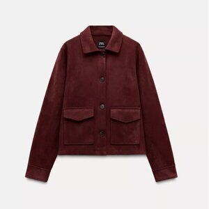 Zara Burgundy Faux Suede Jacket Size Small
